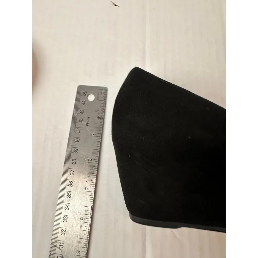 Stuart Weitzman Size 7.5 Black Suede Arise Wedge Heel Closed Toe Shoe Office - Picture 9 of 11